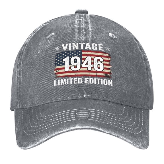 Washed Cotton Baseball Caps for Men Women, Breathable Retro Adjustable Dad Hats with Crown for Running, Outdoor, Daily Casual Wear, Gray-Vintage 1946