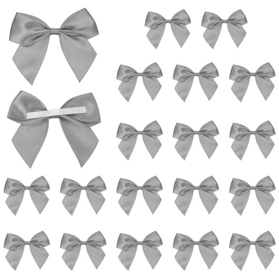 Uxcell Mini Bows Satin Ribbon Bows with Double-Sided Tape 3 Inch Fit for Wedding Party Decor (20 Pack, Gray)