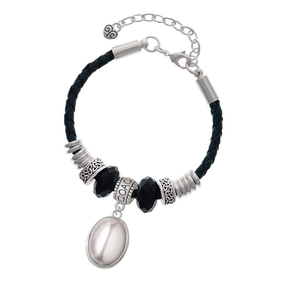 Delight Jewelry Silvertone Small Grey Imitation Pearl Coach Celtic Knot Leather Bead Bracelet, 7" 2" Extender