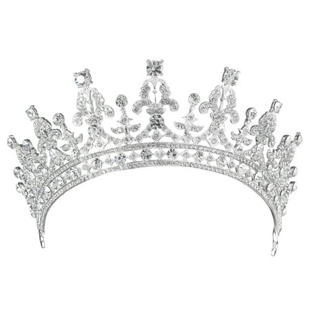 Queens Royal Crown Pin - Luckyfine Royal Wedding Crown CZ Crystal Pageant Birthday Tiara Bridal Headpiece Women Princess Hair Jewelry