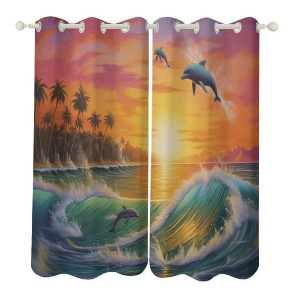 Sunset Jumping Dolphin Blackout Curtains for Bedroom Curtains Insulated Room Darkening Window Drapes for Living Room