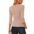 thumbnail image 3 of INSPIRE CHIC Women's Ruched Blouse Button Decor V Neck 3/4 Sleeve Solid Knit Top 3XL Beige Pink, 3 of 6