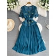 thumbnail image 4 of Vestidos ahuecados de encaje de alta calidad para mujer, vestidos de oficina OL, retales con cinturón, vestidos plisados grandes, línea A, novedad de verano, 4 of 5