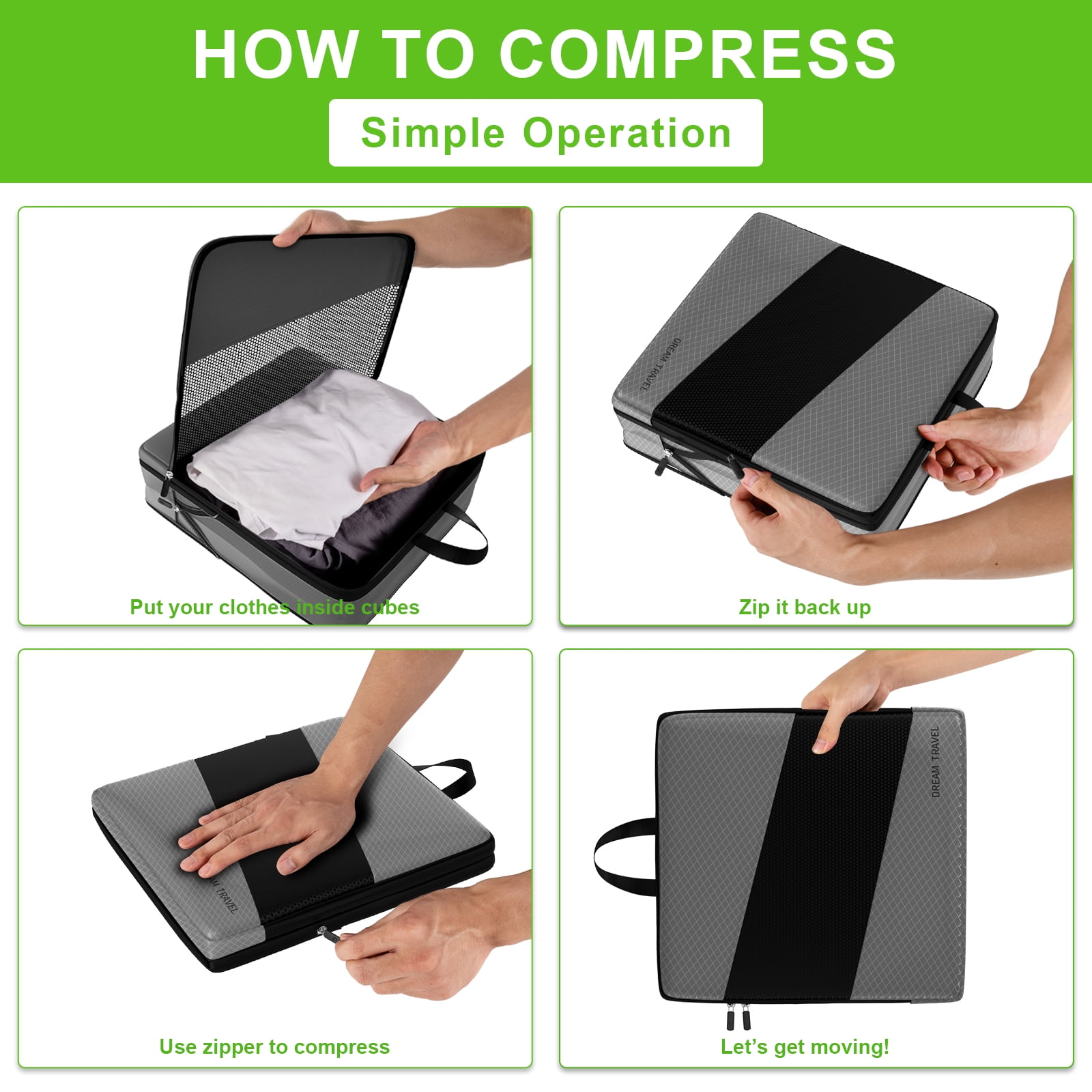 My Travel Dream Packing Cubes for Travel,6Pcs Nylon Compression Travel Cubes Set,Packing Cubes for Carry on Suitcase Travel Must Haves Luggage Organizer Bags