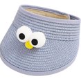 thumbnail image 1 of Sombrero de paja con ojos grandes para niños (gris azul, ajustable 44-50 cm), visera para el sol para niños, visera para el sol, sombrero suave de dibujos animados lindo, sombrero de playa, 1 of 5