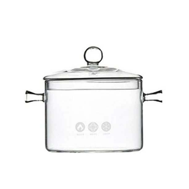 EeaseMX Olla de vidrio resistente al calor para sopa, olla transparente para guisos, olla para fideos instantáneos, cuencos para cocinas caseras y restaurantes (1,5 L con tapa de cuentas)