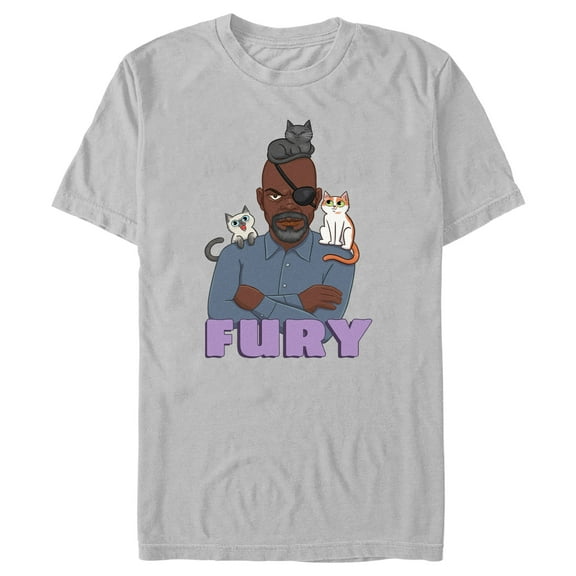 Men's The Marvels Nick Fury Cat Portrait  Graphic Tee Silver 2X Large