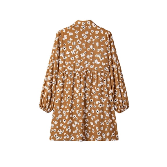 Women's Khaki Plus Size Floral Print V-Neck Puff Sleeve Dress for Daily Wear [ZhiHiMeRi] | 4X