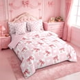 thumbnail image 2 of Manfei Pink Bows Heart 7-Piece Twin Bedding Sets For Girls,Modern Geometric Plaid Design Bedding Comforter Set For Kids,Pink Reversible, 2 of 7