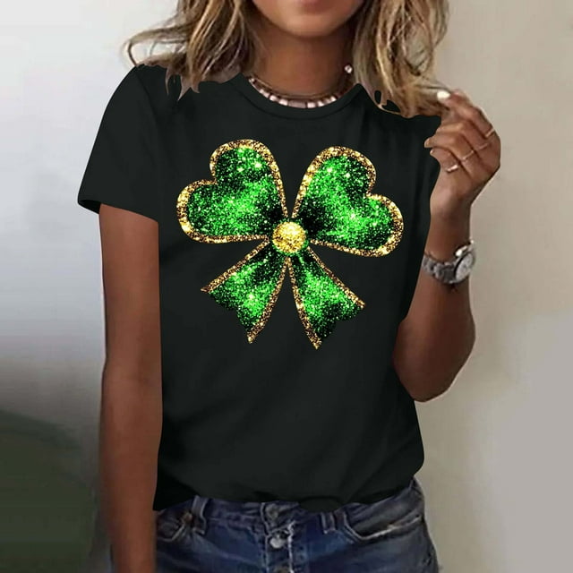 Elvqul T-Shirts Décontractés pour Femmes Grande Taille T-Shirts à Manches Courtes Graphiques Col Rond Hauts de la Saint-Patrick pour Femmes Vert