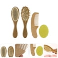 thumbnail image 3 of 4 Pcs Safe And Healthy Wooden Bathing Tools Baby Hairbrush Comb Massage Comb (Khaki), 3 of 7