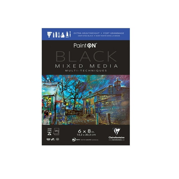 Rhodia Clairefontaine Paint ON Mixed Media Pad, 6 in x 8 in, Black