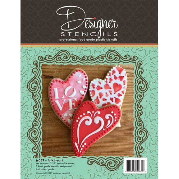 Folk Heart Cookie Cutter & Stencil Set by Designer Stencils