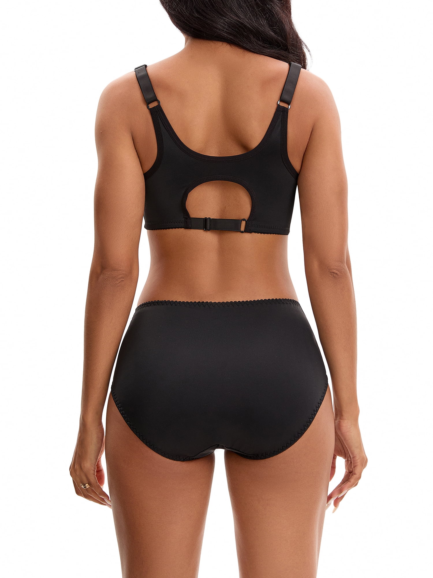INSPIRE CHIC Lingerie Sets for Women Front Closure Wirefree Bras and Mid-Waisted Full Coverage Briefs L Black