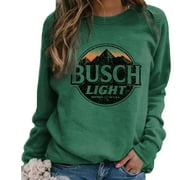 Women's Busch Printed Sweatshirts Letter Loose Tops Round Neck Long-Sleeved T Shirts