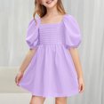thumbnail image 2 of Fesfesfes Girls'Summer Solid Color Short Sleeve Crew Neck Elastic Waistband Dress with Pockets Casual Comfortable Cotton Blend Dress for Kids(Purple,9 Years), 2 of 8