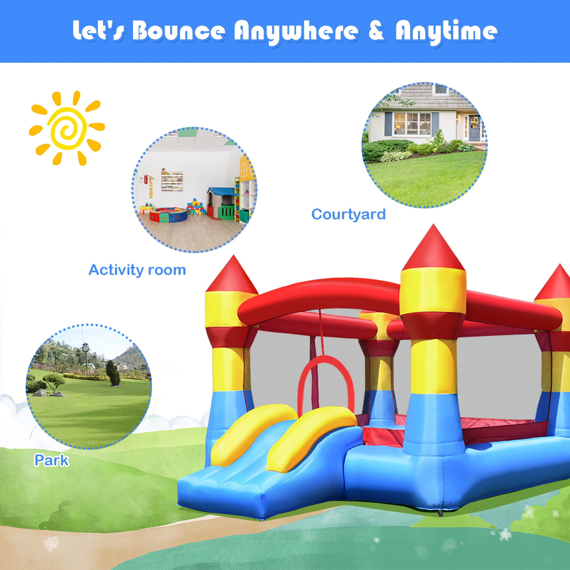 Costway Kid Inflatable Bounce House Castle Moonwalk Playhouse Jumper Slide