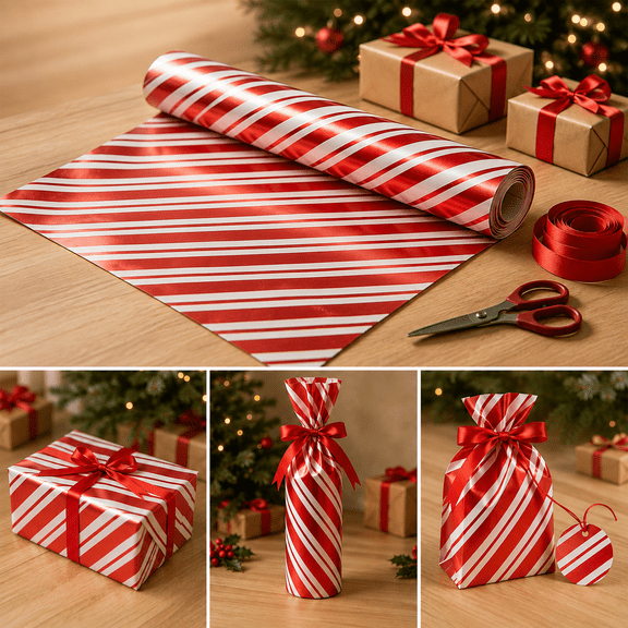 OANLKGI Christmas Gift Wrapping Paper Roll 16.93 x 118.11 IN Thick Glossy Gift Wrap Bouquet Paper Christmas Packaging Sheet for Presents Parties Crafts Gift Packaging Seasonal Decoration Red