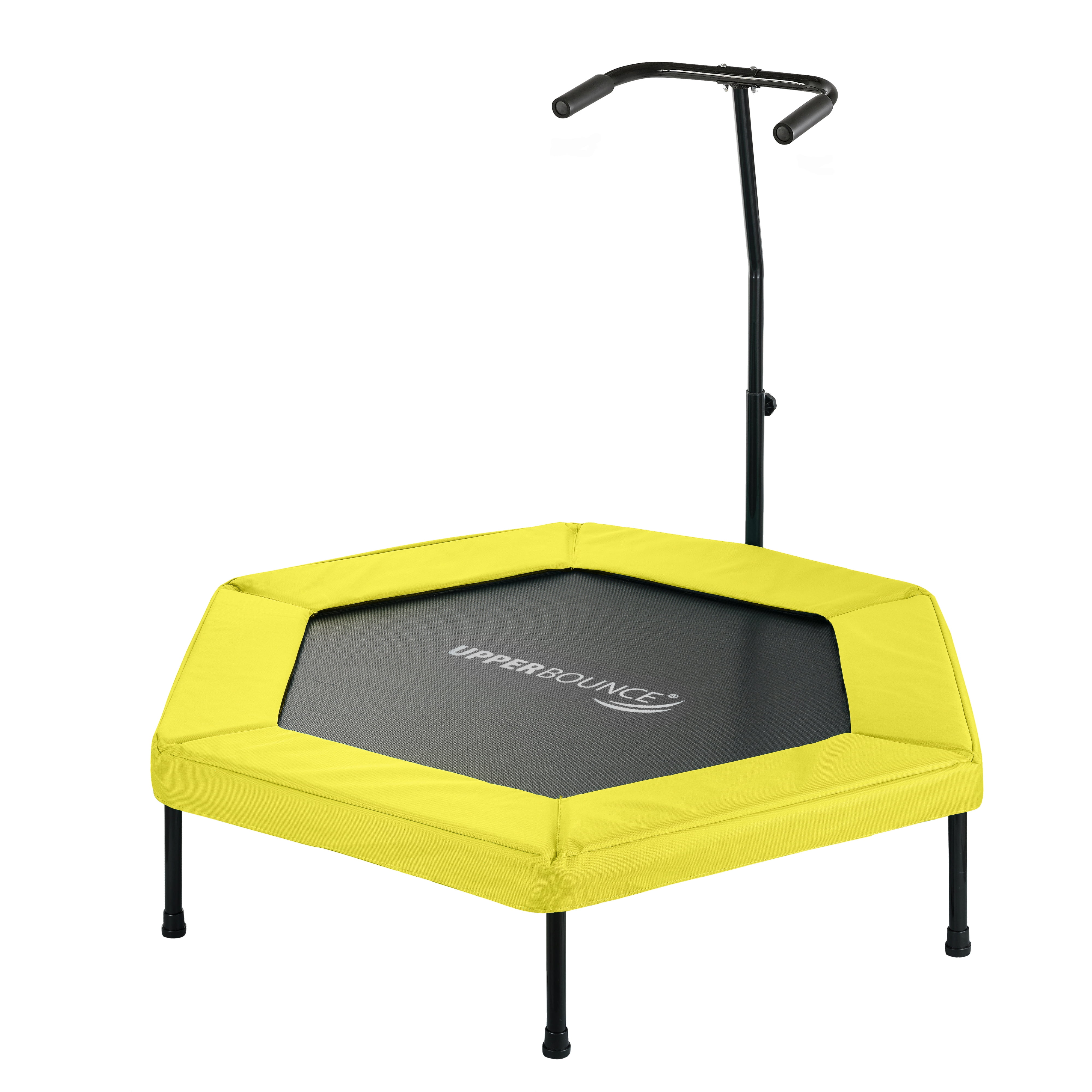 Upper Bounce 50" Mini Trampoline with Adjustable T-Shaped Handrail – Hexagonal Rebounder Fitness Trampoline for Kids & Adults - Yellow
