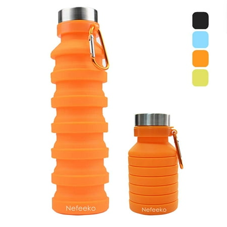

PENGXIANG Collapsible Silicone Sports Water Bottle - Compact Workout Beach Festival Travel Drinking Foldable Water Bottles - Leak and Shockproof 100% Safe Material with Carabiner
