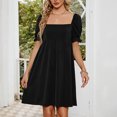 thumbnail image 4 of up to 60% off Gifts Usmixi Womens Dresses High Waist Casual Smocked Swing Beach Short Sun Dresses Short Sleeve Square Neck Solid Mini Summer Dress Black L Clothes, 4 of 7