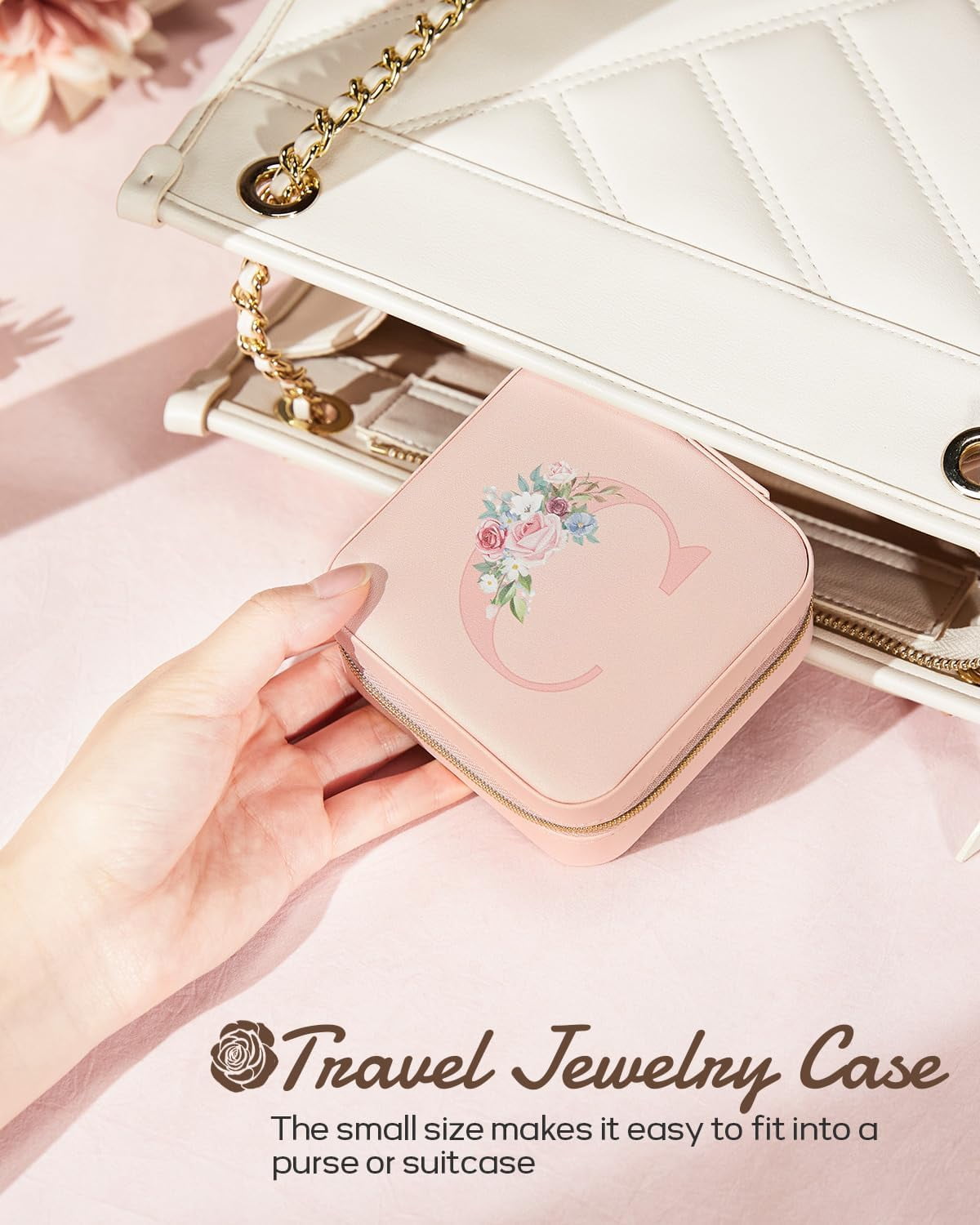 Travel Jewelry Box For Girls: Traveling Jewelry Case Gift For Women - Mini Organizer For Necklaces Earrings Pink W[Z1]