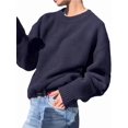 thumbnail image 2 of Womens Crew Neck Sweaters Long Sleeve Slouchy Fall Casual Loose Pullover Tops Navy Blue One size, 2 of 9