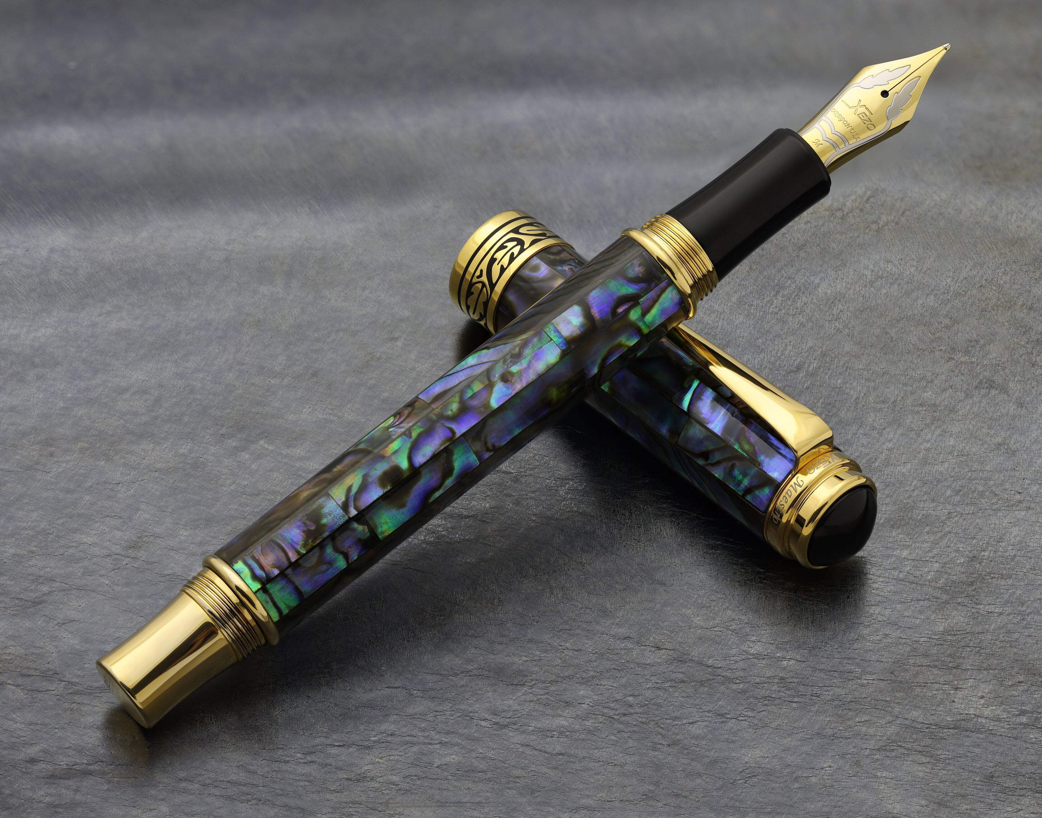 Xezo Xezo Maestro® Paua Abalone Sea Shell Fountain Pen (Medium-Fine 0.45 mm Nib) - 18K Gold Plated