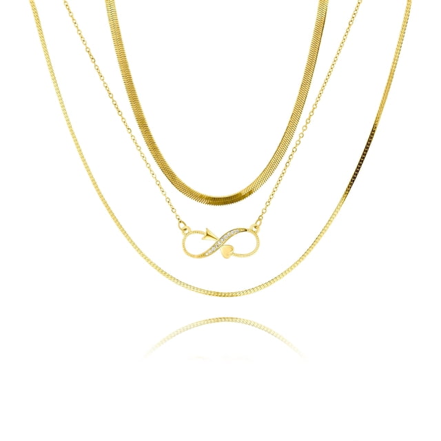Juego de Collar con Colgante en Capas JeenMata de 3 Pzas con Nudo Eterno Chapado en Oro Amarillo