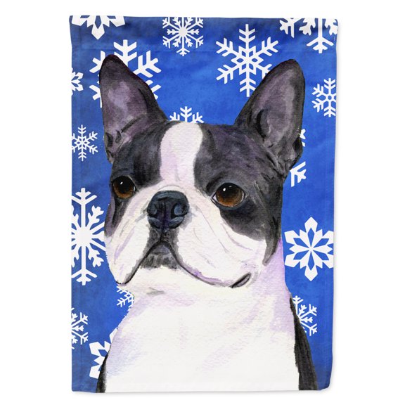 Carolines Treasures SS4654-FLAG-PARENT Boston Terrier Winter Snowflakes Holiday Flag  multicolor