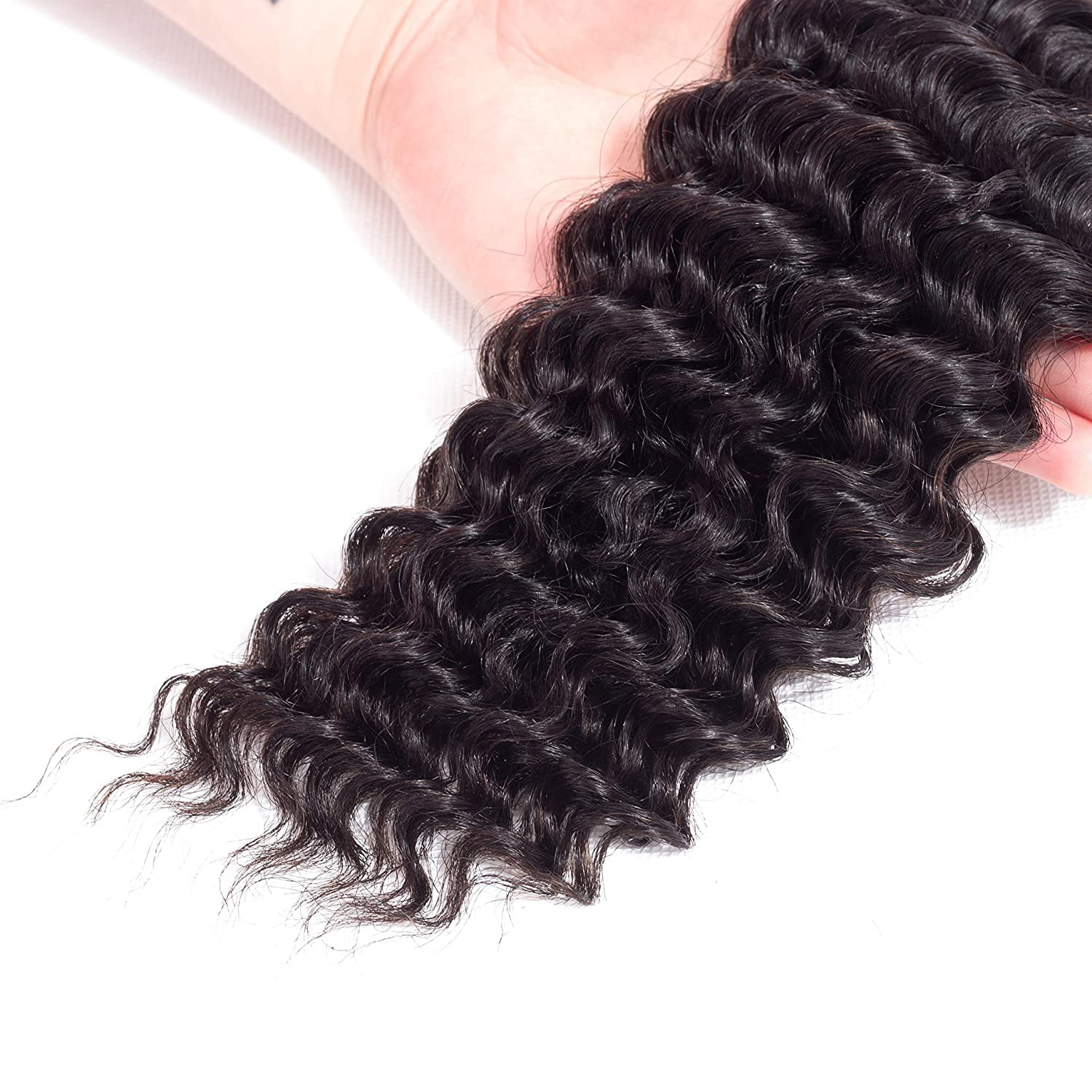 9A Deep Wave Wavy Extensions 100% Human Remy Unprocessed Virgin Hair Natural Black Color 1B - 20,22,22 INCH (3 Bundles)