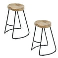 thumbnail image 3 of The Urban Port Ela 24 Inch Mango Wood Industrial Counter Height Stool, Saddle Seat, Iron, Set of 2, Brown, Black-No of Pieces:2 Piece,Size:30 inch, 3 of 7