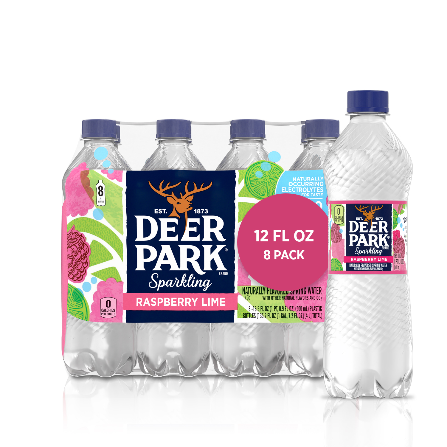 Deer Park Sparkling Water, Raspberry Lime , 16.9 oz. Bottles (8 Count)