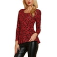 thumbnail image 5 of INSPIRE CHIC Women's Tops Printed Scoop Neck Long Sleeves Peplum Blouse L Red-Leopard, 5 of 9
