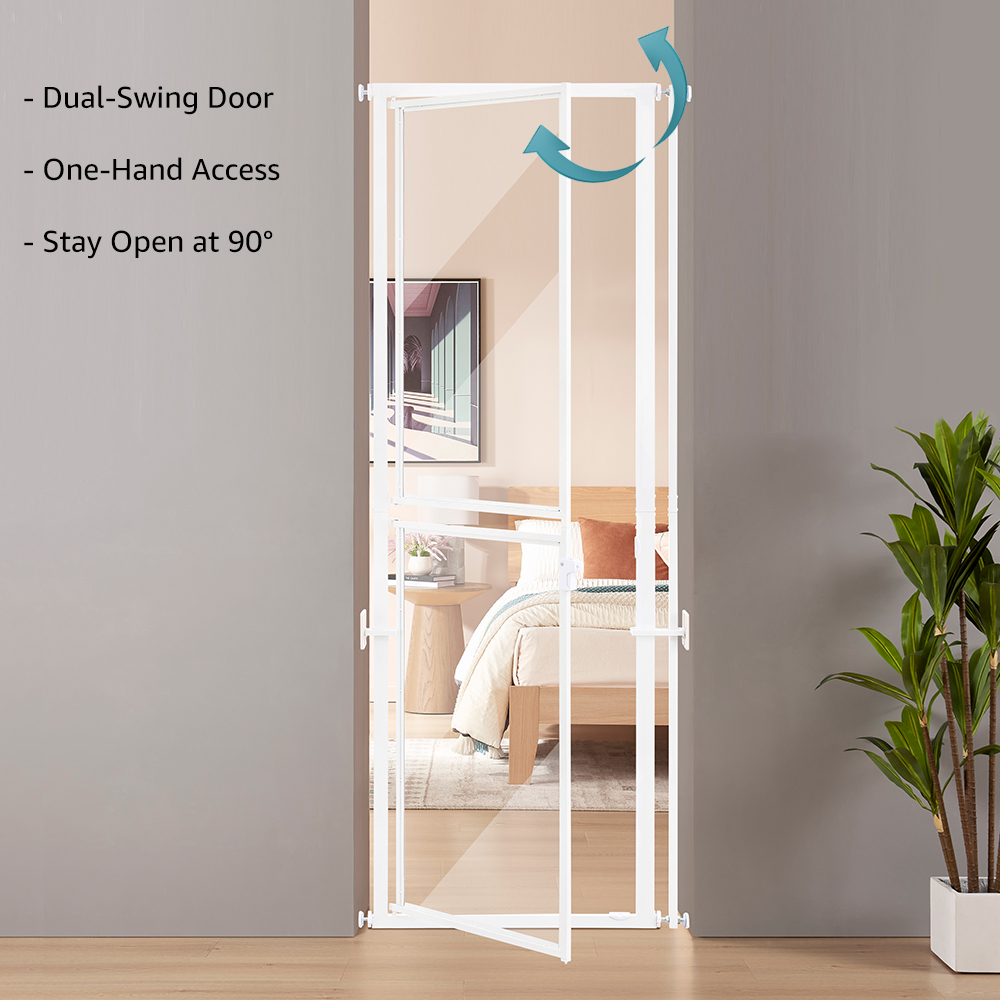 Unipaws 79" High Extra Tall Cat Gate, Clear Acrylic Dog Gate for Doorways, Fit 27.5"-31" Openings, White
