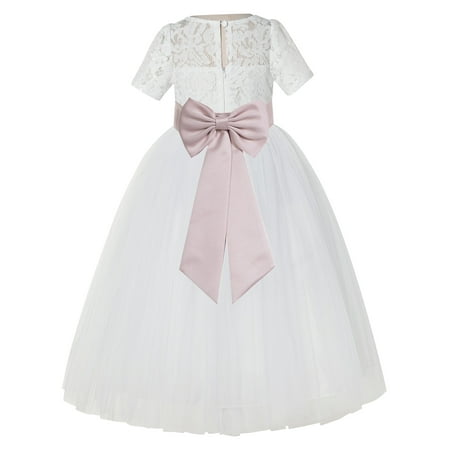 

Ivory Floral Lace Vintage Flower Girl Dresses for Wedding Pageant LG2T