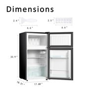 3.2 Cu.ft Mini Fridge with Freezer, 2 Door Compact Refrigerator with Low Noise, Mini Refrigerator with Freezer For Bedroom, Living Room, Dorm, Kitchen, Office (Sliver)
