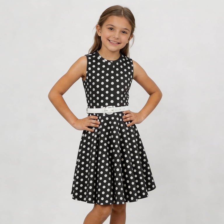 cute 50's style dresses Oglccg 1950s Vintage Dresses for Girls Sleeveless Summer A Line Flared 50's Girls Dress Girl's Cute Polka Dot Dress Size 4-8, Size: 4T