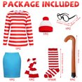 thumbnail image 3 of Alaiyaky Red and White Striped Costume Suit, Halloween Costumes Striped Shirt with Hat Glasses, Men Women Halloween Costumes World Book Day Outfit, 3 of 7