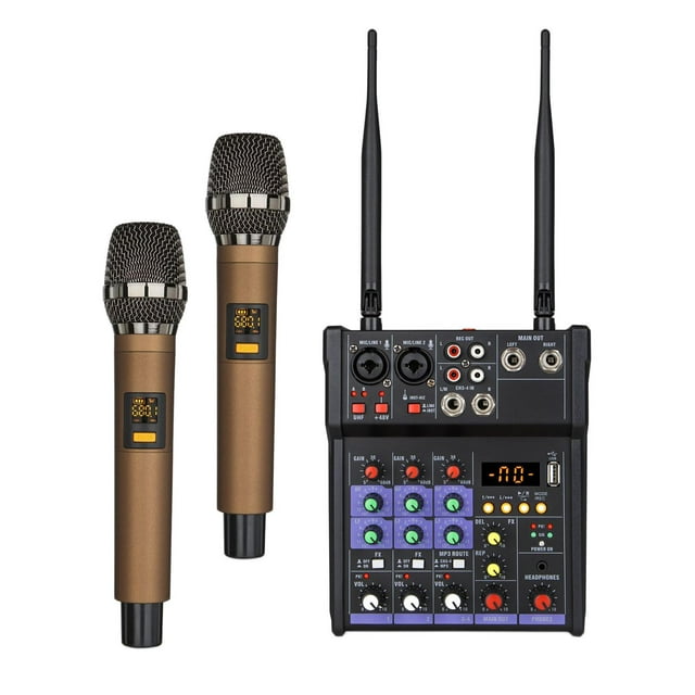 lionlar Mixeur Audio 4 Canaux Studio d'Enregistrement Karaoké pour Instrument Électronique