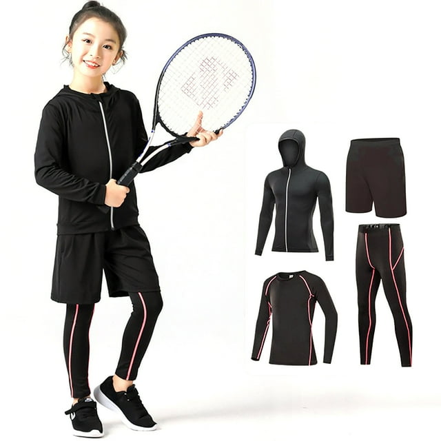 WEAIXIMIUNG Ensemble Garçons Garçons Filles Couche de Base Leggings et Chandails de Compression Athlétiques sous-Vêtements Thermiques Ensemble Pantalons de Course Collants
