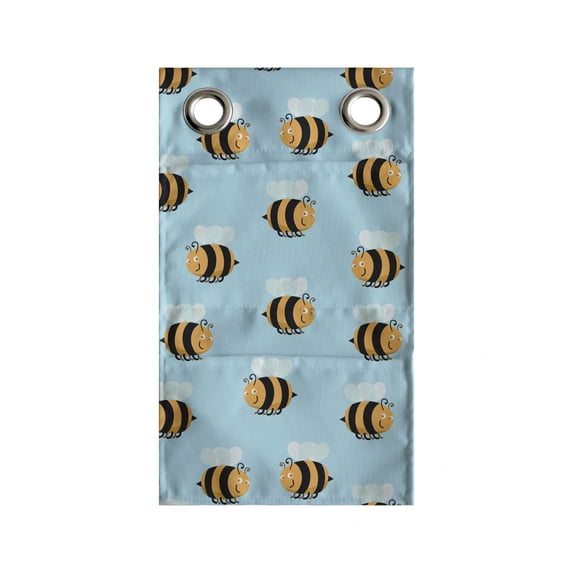 Queen Bee Hanging Pocket Organizer, Striped Characters with Wings Smiling Cheerfully, Printed Polyester Storage Bag with Pockets, 9" x 16", Apricot Grey