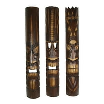 Zeckos 40 inch Hand Carved Wood Hawaiian God Tiki Mask Wall Decor Set of 3