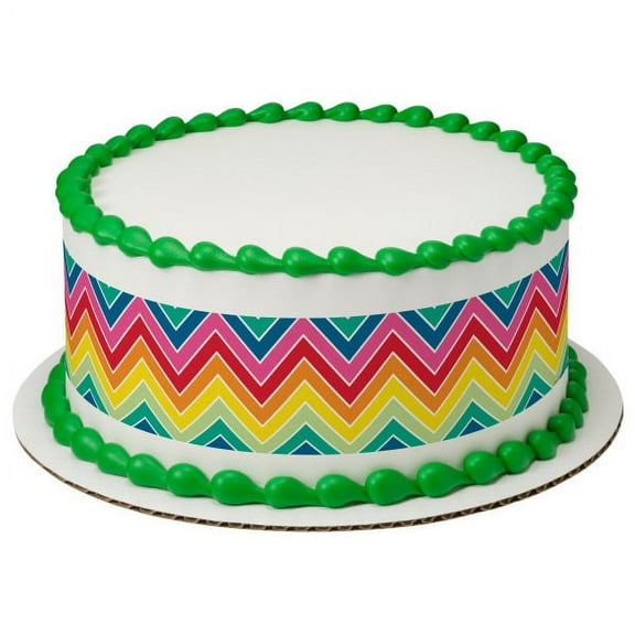 Rainbow Zig Zag 3 Strips Edible Frosting Photo Cake Border Decoration #594