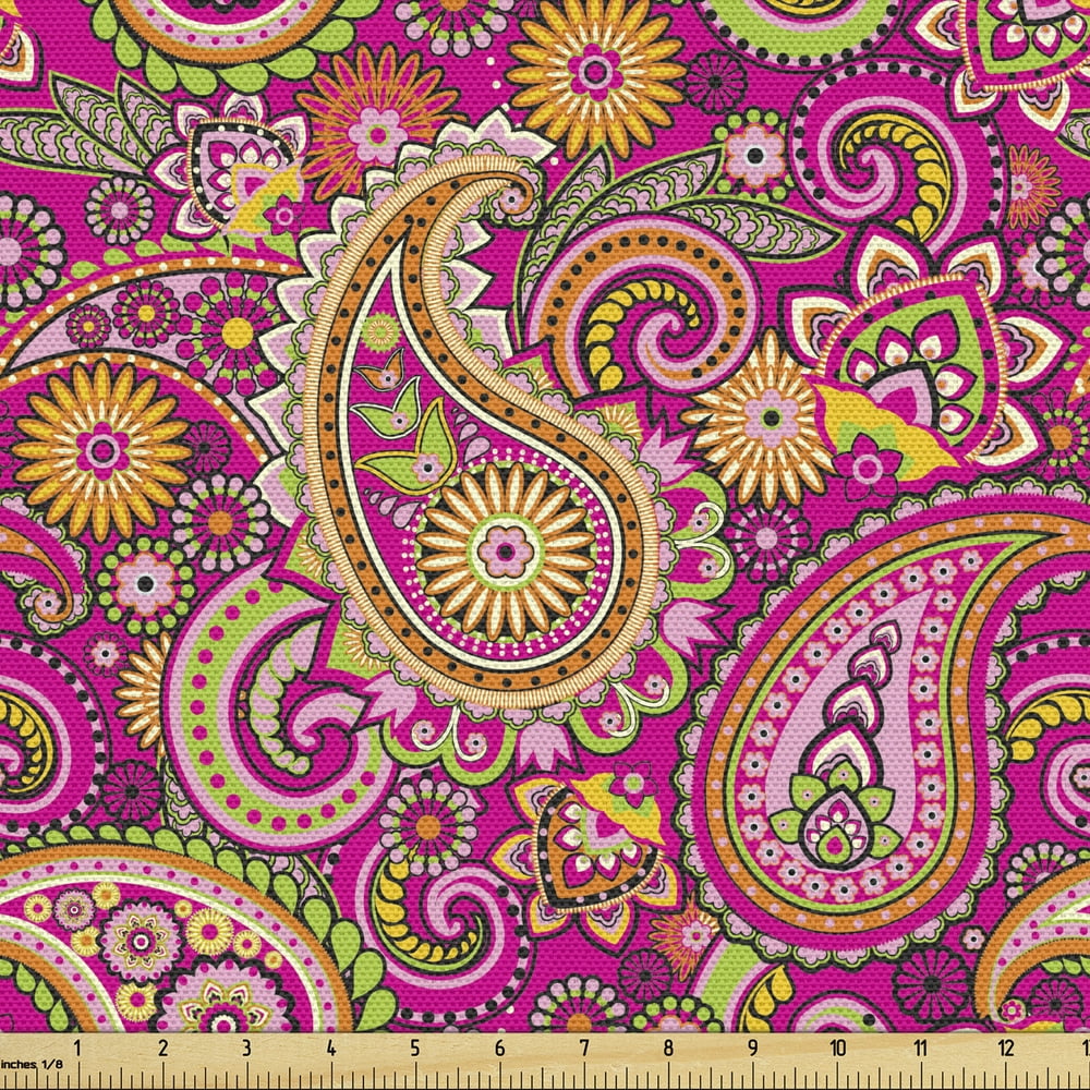 Paisley Upholstery Fabric by the Yard Vivid Design with Flowers Dots