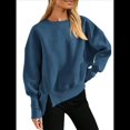 thumbnail image 3 of Sudadera Informal de Cuello Redondo para Mujer, -Otoño 2025, Larga, Abertura Lateral, Sudadera para Hacer Ejercicio. Azul Oscuro L, 3 of 9