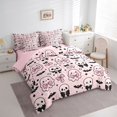thumbnail image 2 of Manfei Kawaii Bow Ghost Skull Full Size Bedding Sets 7 Pieces, Halloween Cute Bat Cherry Full Size Bed in a Bag, Pink Black White,Pink Reversible, 2 of 7