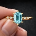thumbnail image 3 of Hexagon Cut Aquamarine & Diamond Engagement Ring, Minimal Diamond Accent Stone Ring March Birthstone Ring, Wedding Ring, Stackable Band Ring, 3 of 5