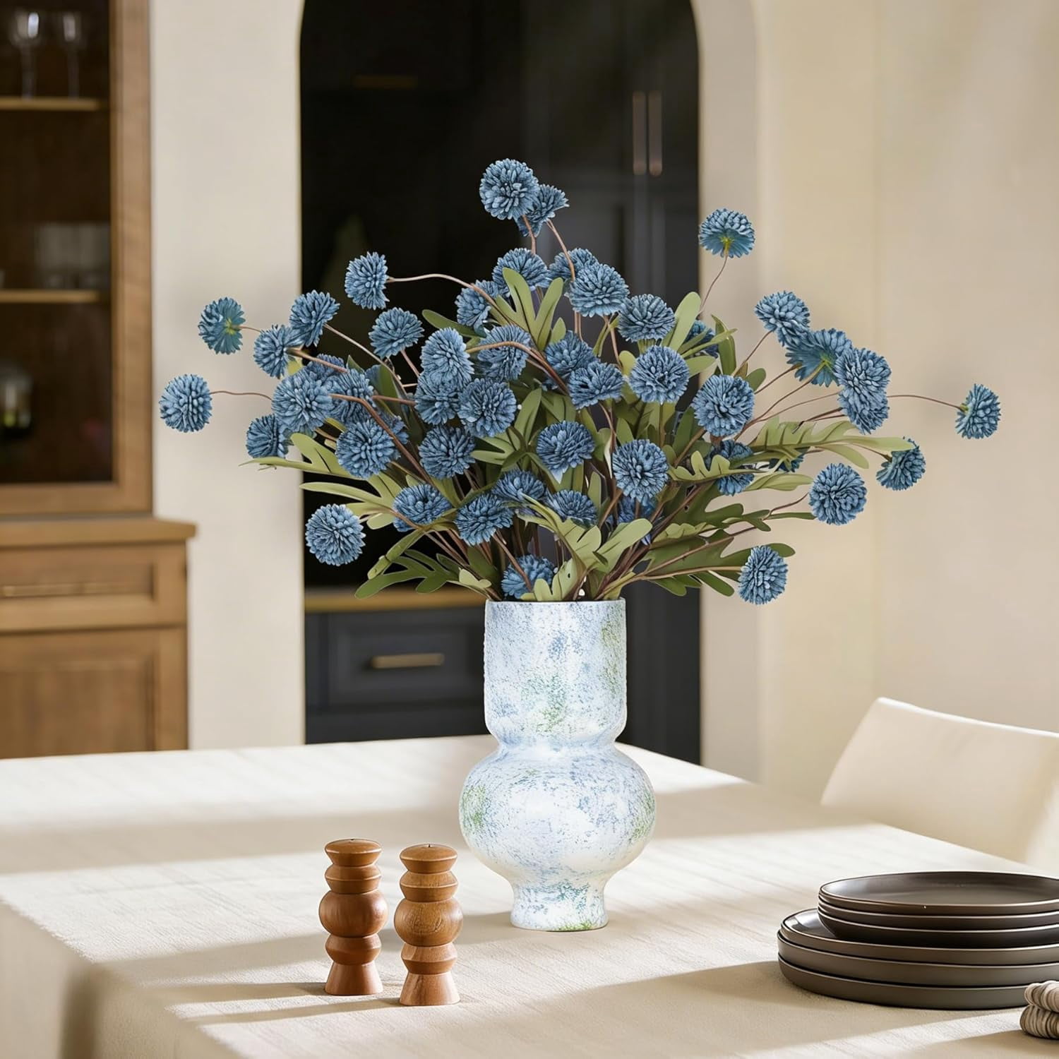 12Pcs Fake Kiku Flowers, Artificial Small Chrysanthemum Balls with Stems, Faux Silk Mini Pompon Mums for Vase Floral Arrangement DIY Bouquets Wedding Party Table Centerpieces Home Decor (No Vase)