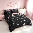 thumbnail image 2 of Homewish Sequins Diamonds King Bedding for Girls, With God All Things Are Possible Print King Bed in a Bag, Pink Black, Black Reversible, 7 Pieces, 2 of 7